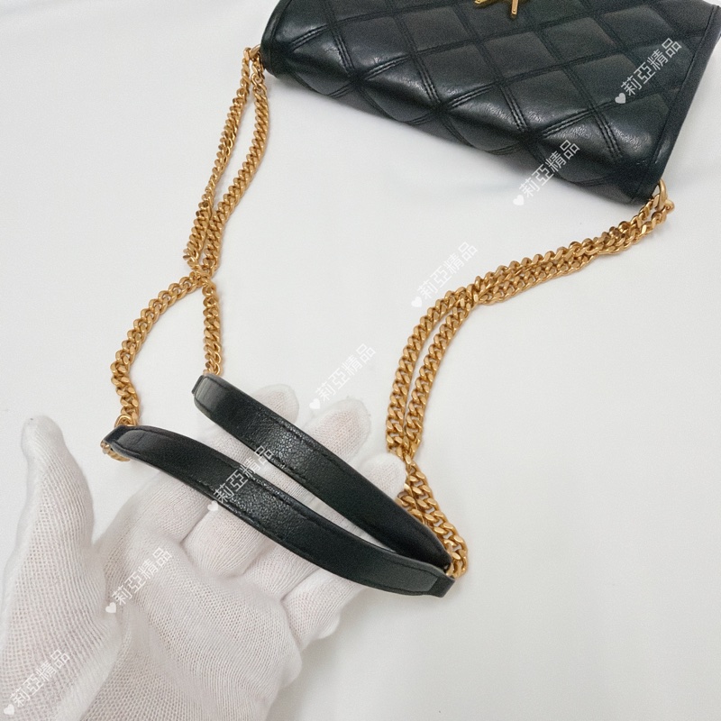 莉亞精品♡ Ysl 黑金菱格紋鏈條woc 二手美包-12