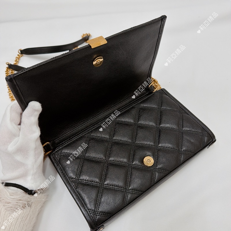 莉亞精品♡ Ysl 黑金菱格紋鏈條woc 二手美包-13