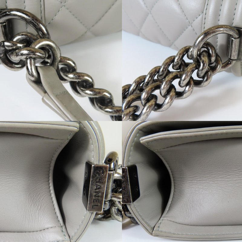 【巴黎站二手名牌專賣店】＊現貨＊CHANEL 香奈兒 真品＊灰色菱格羊皮金釦BOY 28 金鍊肩背斜背包-7
