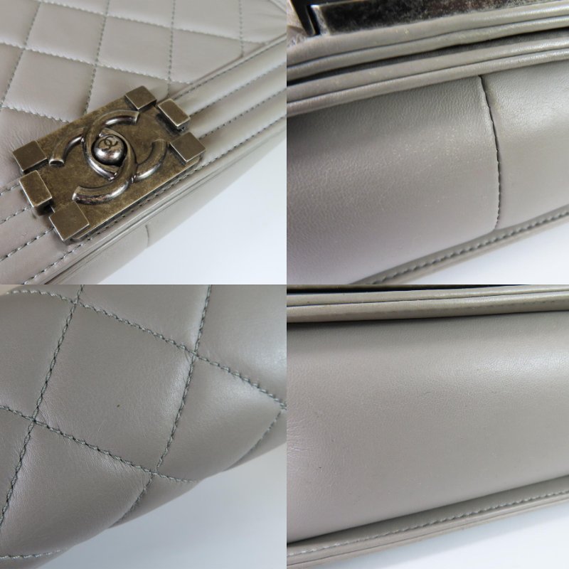 【巴黎站二手名牌專賣店】＊現貨＊CHANEL 香奈兒 真品＊灰色菱格羊皮金釦BOY 28 金鍊肩背斜背包-8