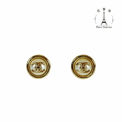 【巴黎站二手名牌專賣店】＊現貨＊CHANEL 香奈兒 真品＊金色圓形珍珠雙C耳環