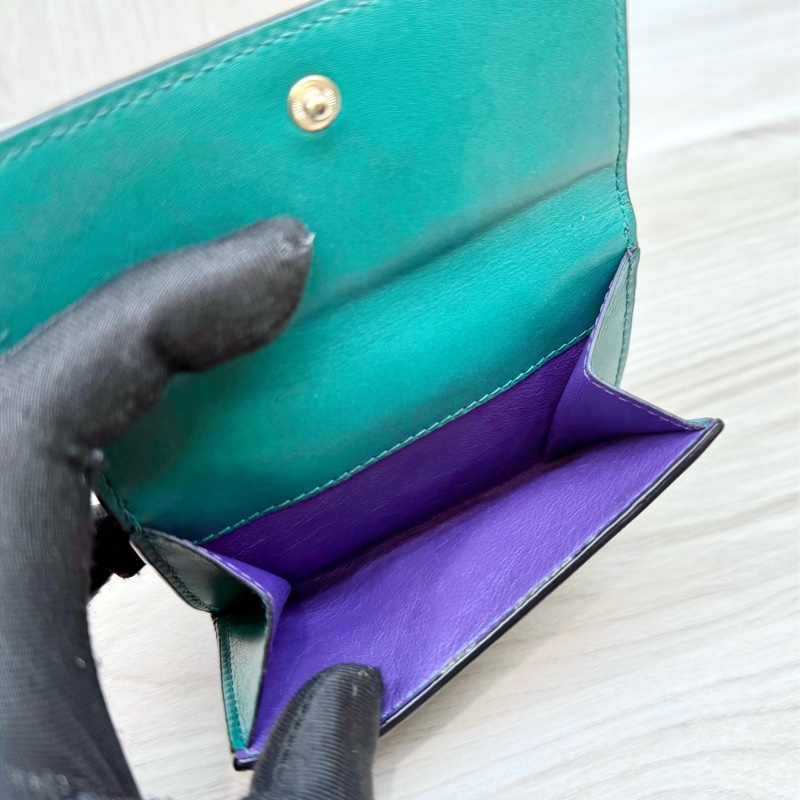 BVLGARI綠牛皮蛇頭雙面三折短夾281382-9