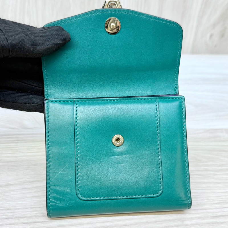 BVLGARI綠牛皮蛇頭雙面三折短夾281382-11