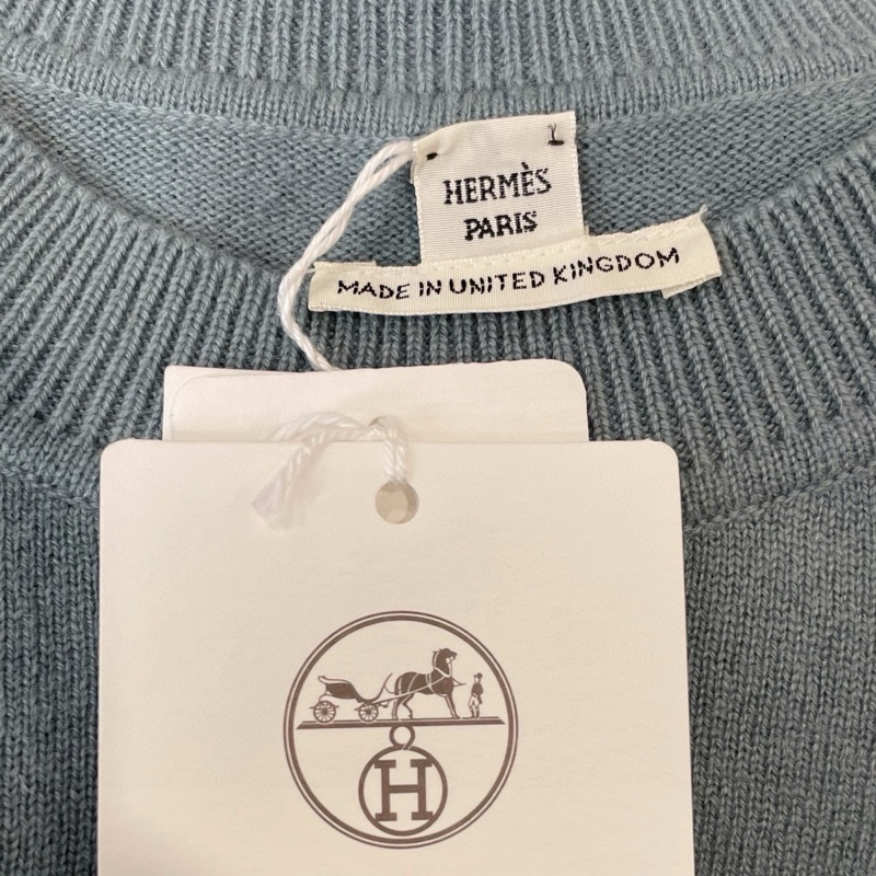 閒置99新HERMES愛馬仕 藍色logo壓紋針織衣✨尺碼38（胸圍約82）-6