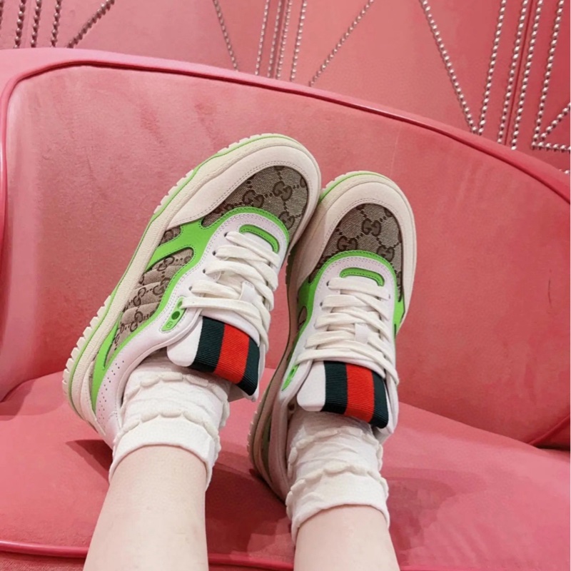 閒置新未使用GUCCI古馳 米綠色帆布壓花粒面老花低幫板鞋36碼-4