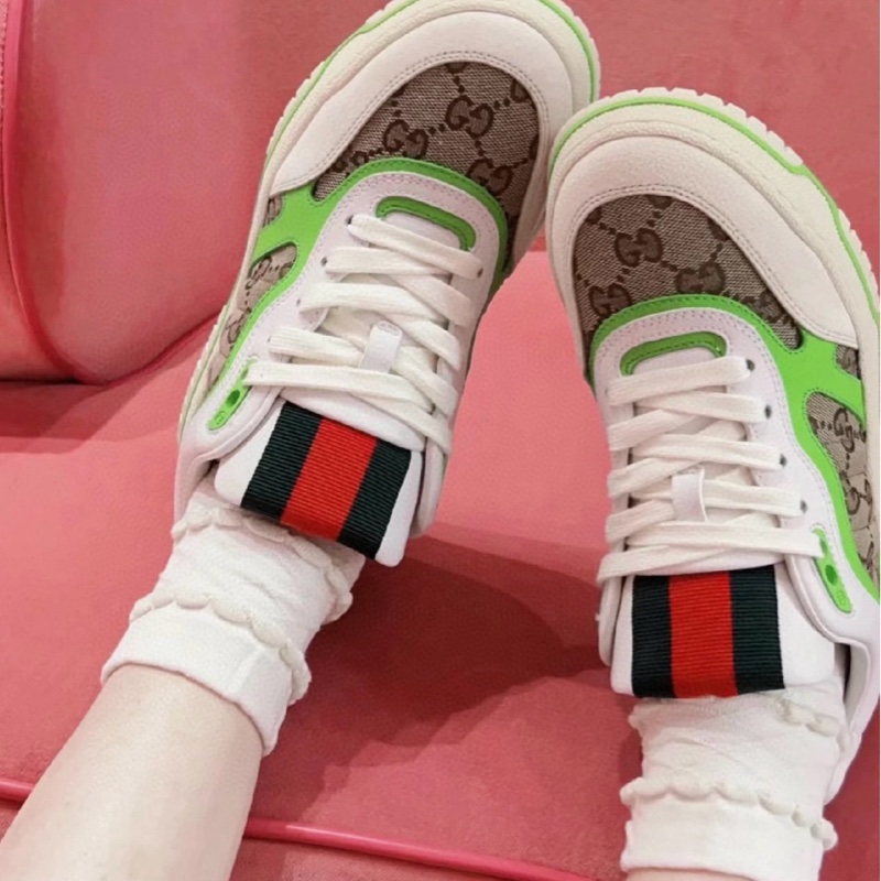 閒置新未使用GUCCI古馳 米綠色帆布壓花粒面老花低幫板鞋36碼-5