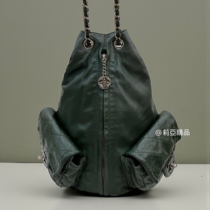莉亞精品♡Chanel A65834 後背包 綠 二手-0