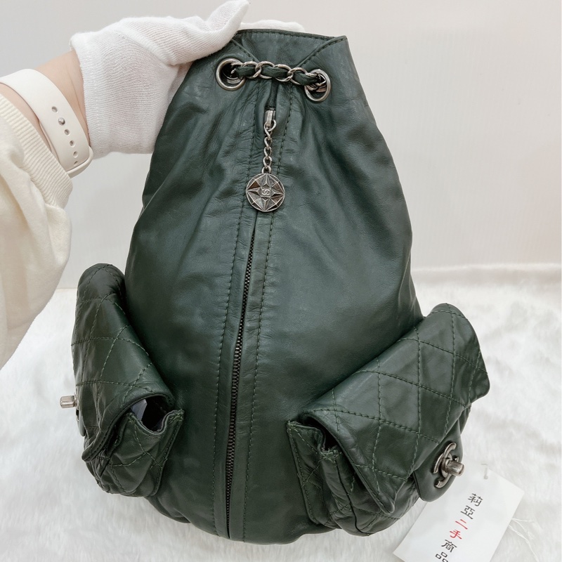 莉亞精品♡Chanel A65834 後背包 綠 二手-5