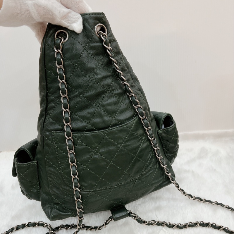 莉亞精品♡Chanel A65834 後背包 綠 二手-6