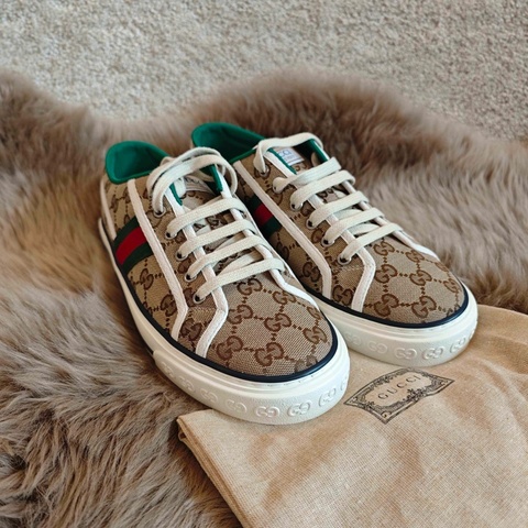 闲置新未使用Gucci古馳 Tennis1977 帆布 低幫 板鞋 男款 烏木色 尺碼：42