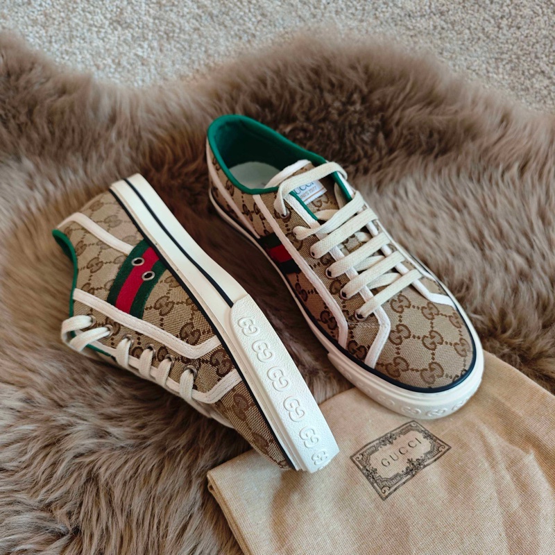 闲置新未使用Gucci古馳 Tennis1977 帆布 低幫 板鞋 男款 烏木色 尺碼：42-1