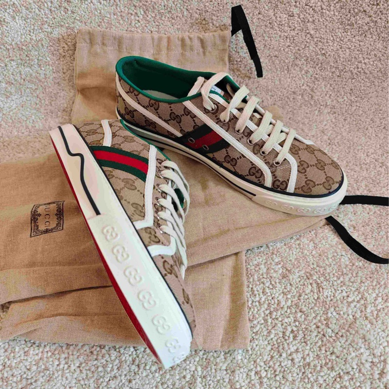 闲置新未使用Gucci古馳 Tennis1977 帆布 低幫 板鞋 男款 烏木色 尺碼：42-4