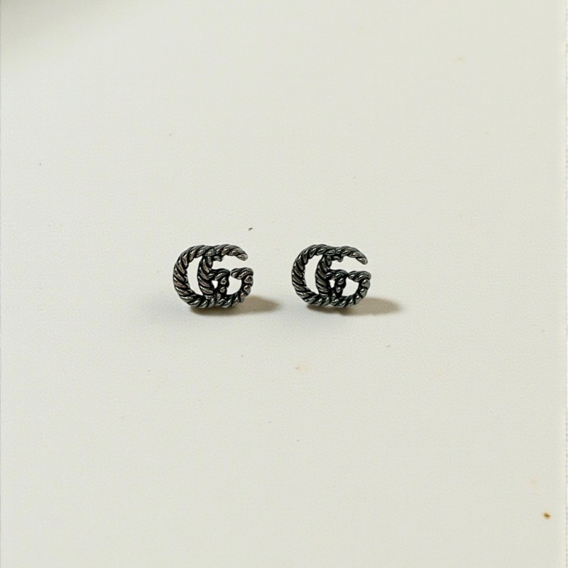 莉亞精品♡Gucci 耳針 麻花雙G 復古銀 二手-0