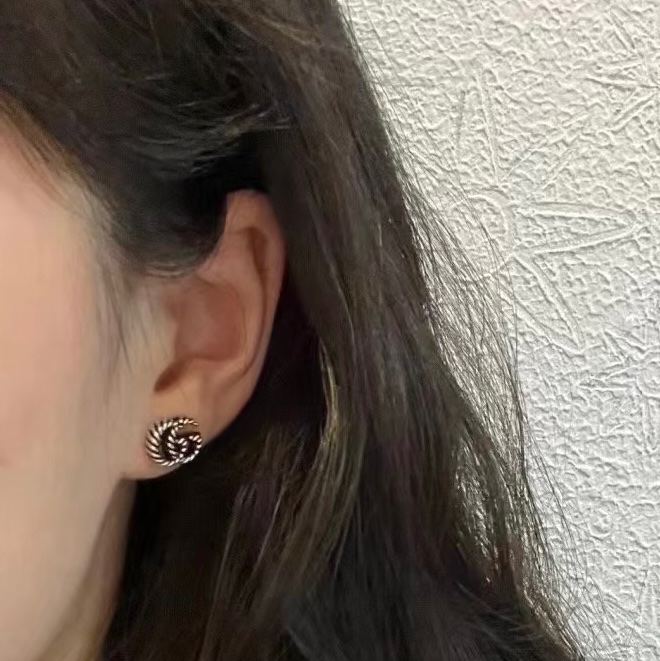 莉亞精品♡Gucci 耳針 麻花雙G 復古銀 二手-2