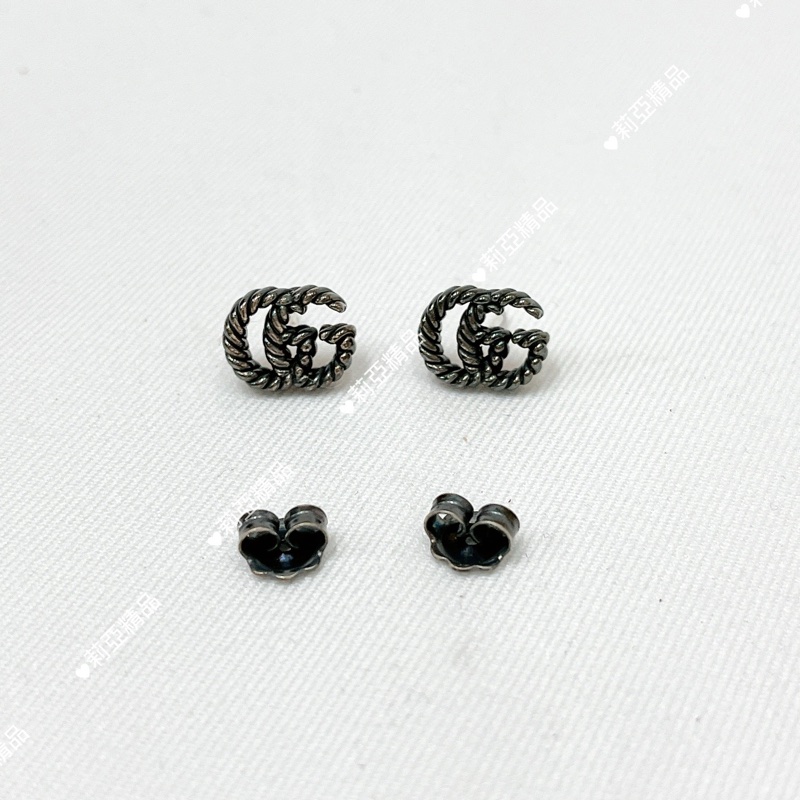 莉亞精品♡Gucci 耳針 麻花雙G 復古銀 二手-3