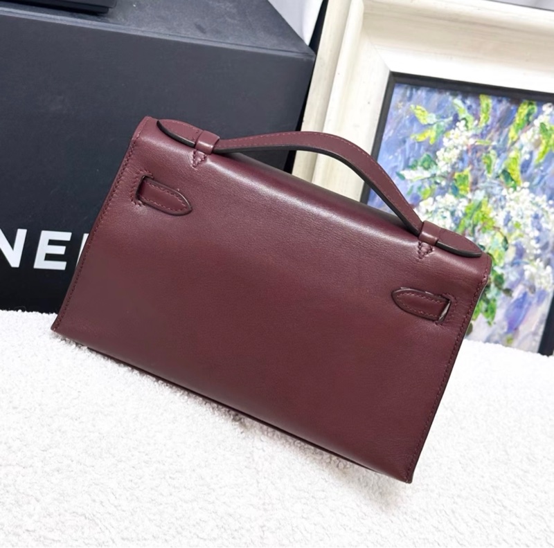 Hermes愛馬仕 miniKelly一代，酒紅色，Swift皮，銀扣，框L刻，配件有塵袋，98新-2