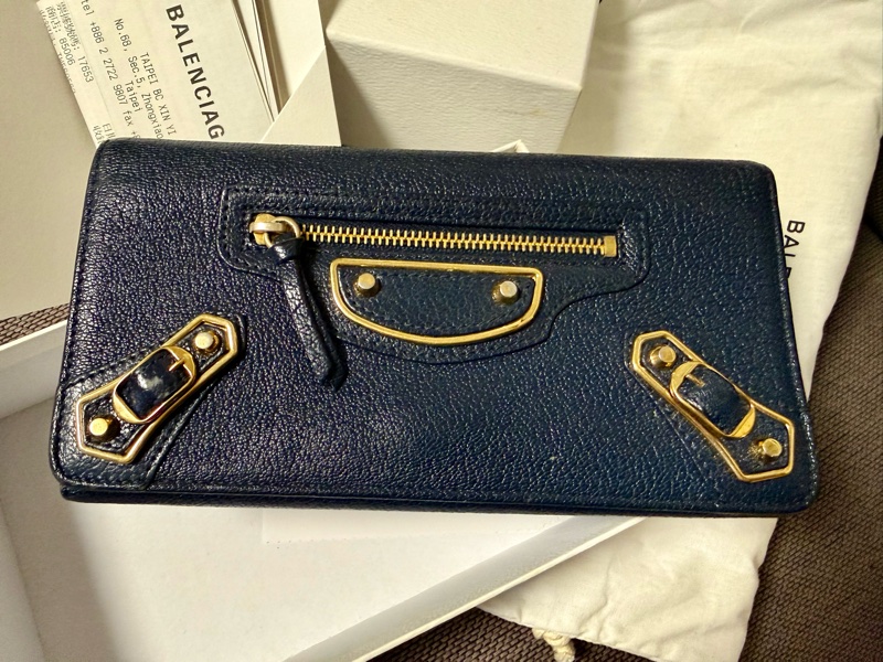 巴黎世家 機車 長夾 深藍色-1