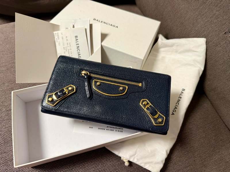 巴黎世家 機車 長夾 深藍色-16