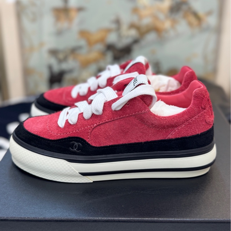 CHANEL香奈兒 麂皮紅色厚底板鞋 36.5碼 全新-4