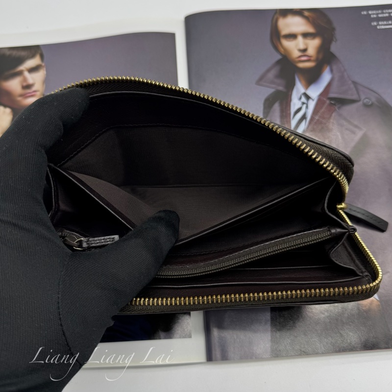 GUCCI 古馳 Guccissima GG小牛皮深咖啡色拉鍊長夾-5