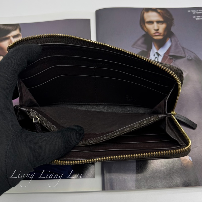 GUCCI 古馳 Guccissima GG小牛皮深咖啡色拉鍊長夾-6