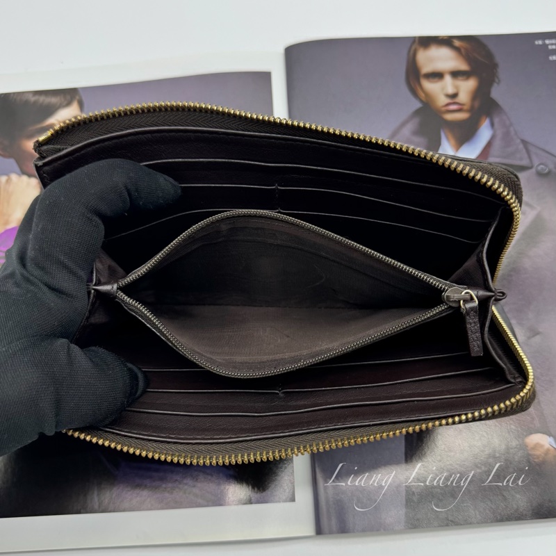 GUCCI 古馳 Guccissima GG小牛皮深咖啡色拉鍊長夾-7