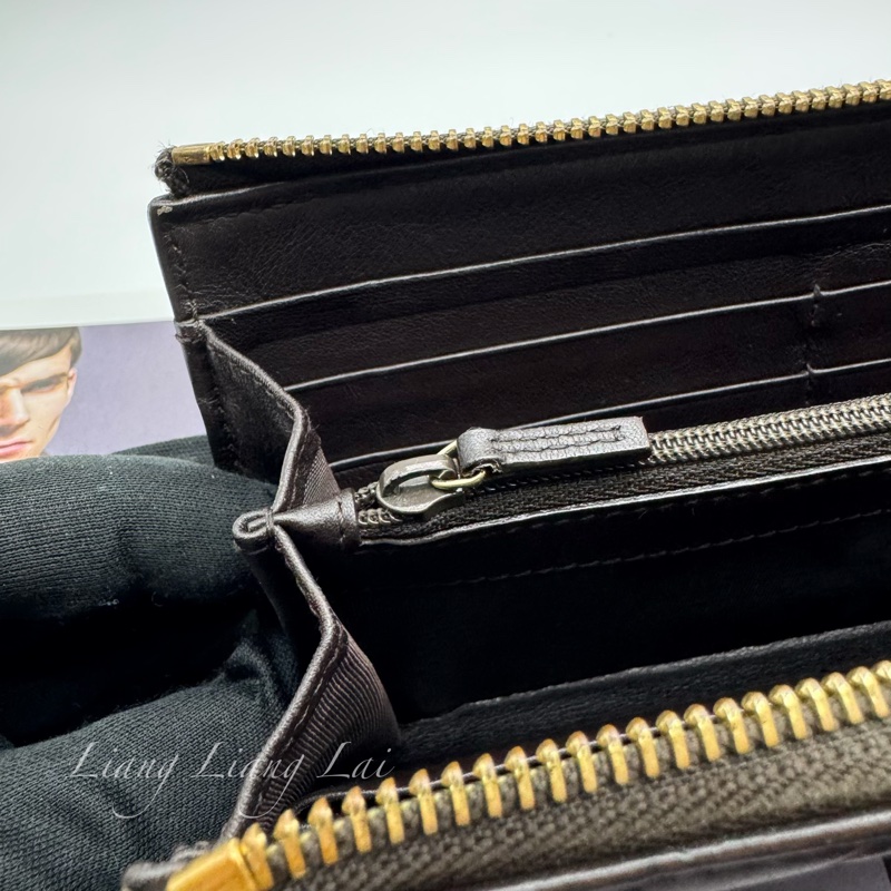 GUCCI 古馳 Guccissima GG小牛皮深咖啡色拉鍊長夾-8