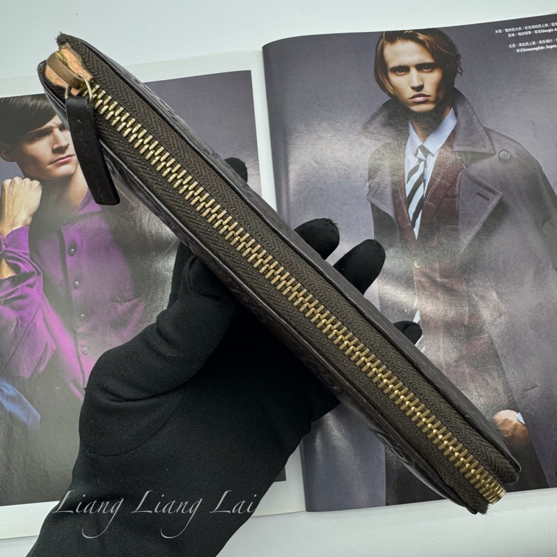 GUCCI 古馳 Guccissima GG小牛皮深咖啡色拉鍊長夾-17