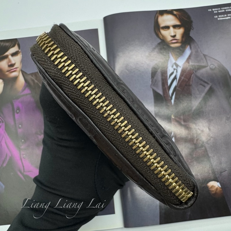 GUCCI 古馳 Guccissima GG小牛皮深咖啡色拉鍊長夾-20