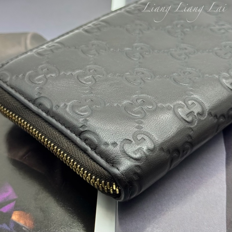 GUCCI 古馳 Guccissima GG小牛皮深咖啡色拉鍊長夾-21