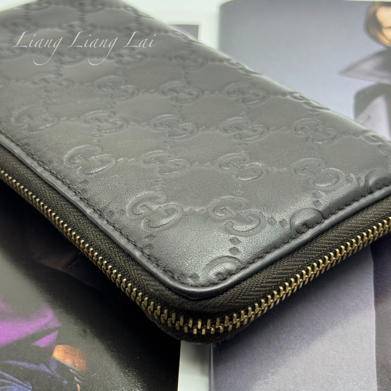 GUCCI 古馳 Guccissima GG小牛皮深咖啡色拉鍊長夾-22