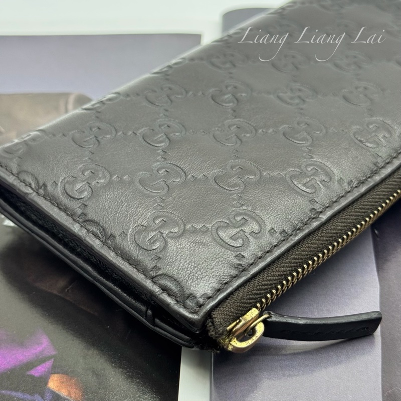 GUCCI 古馳 Guccissima GG小牛皮深咖啡色拉鍊長夾-24