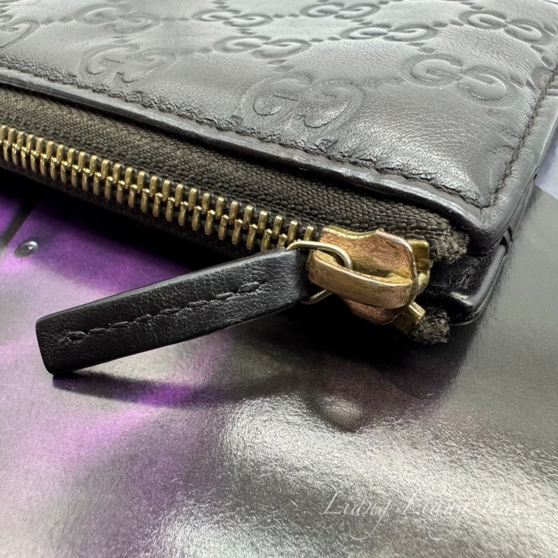GUCCI 古馳 Guccissima GG小牛皮深咖啡色拉鍊長夾-25