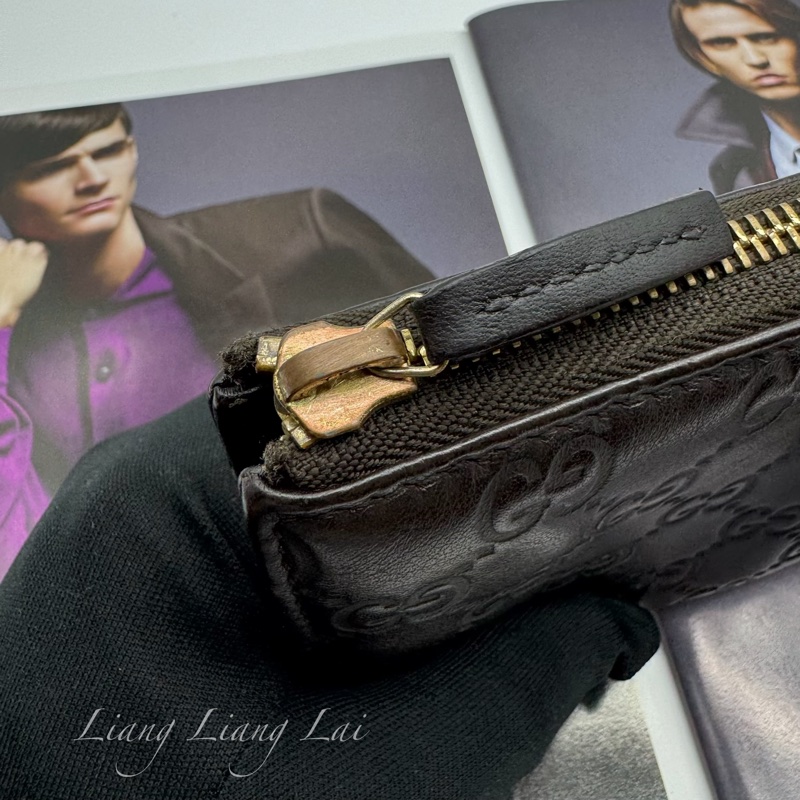 GUCCI 古馳 Guccissima GG小牛皮深咖啡色拉鍊長夾-26
