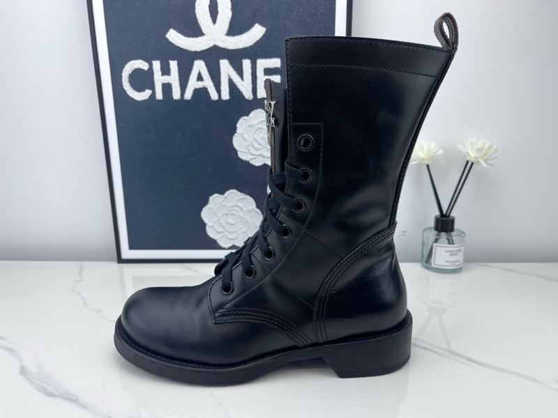 Louis vuitton路易威登 lv黑色老花三角盾標中筒靴 36.5碼 下地一次 98新-3