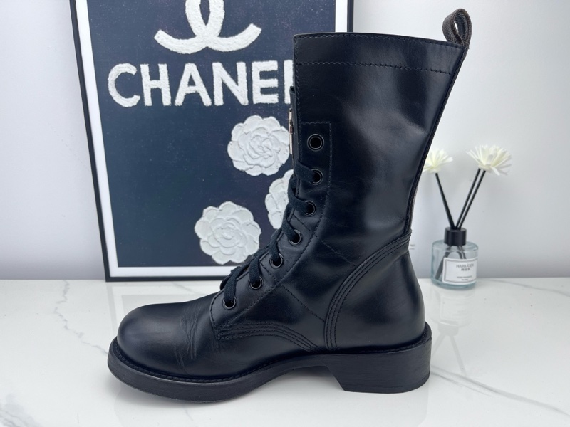 Louis vuitton路易威登 lv黑色老花三角盾標中筒靴 36.5碼 下地一次 98新-6