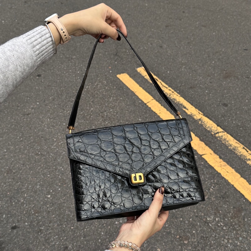 【極新🎁】 Dior 真鱷魚皮 黑金 肩背包+腋下包 專櫃20多萬！-5