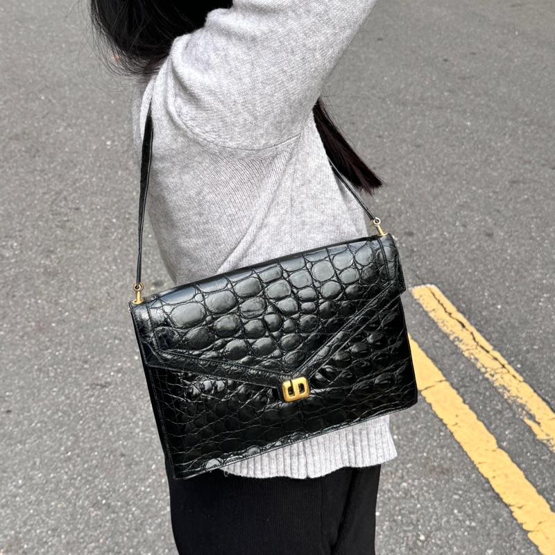 【極新🎁】 Dior 真鱷魚皮 黑金 肩背包+腋下包 專櫃20多萬！-6