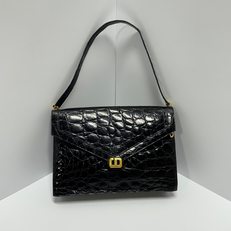 【極新🎁】 Dior 真鱷魚皮 黑金 肩背包+腋下包 專櫃20多萬！-7