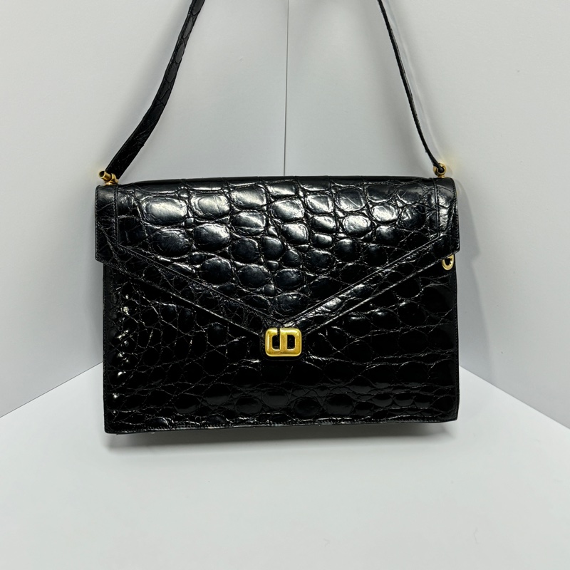 【極新🎁】 Dior 真鱷魚皮 黑金 肩背包+腋下包 專櫃20多萬！-8