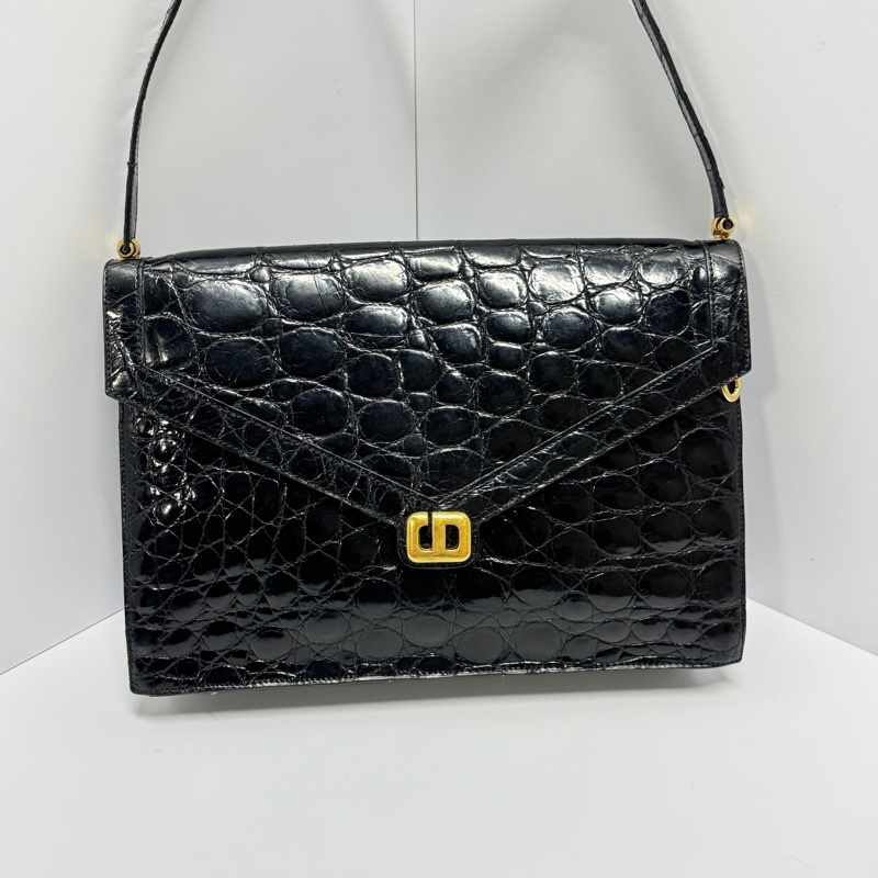 【極新🎁】 Dior 真鱷魚皮 黑金 肩背包+腋下包 專櫃20多萬！-11