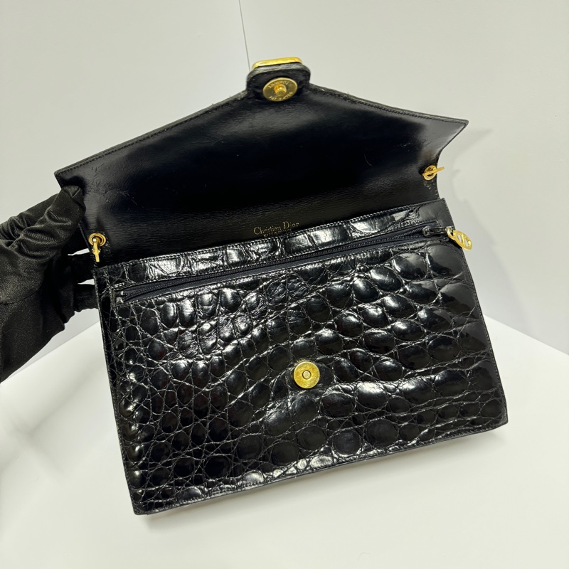 【極新🎁】 Dior 真鱷魚皮 黑金 肩背包+腋下包 專櫃20多萬！-13