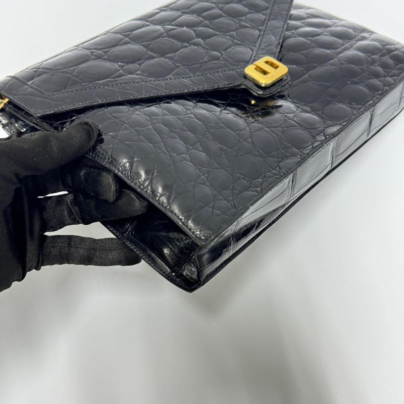 【極新🎁】 Dior 真鱷魚皮 黑金 肩背包+腋下包 專櫃20多萬！-17