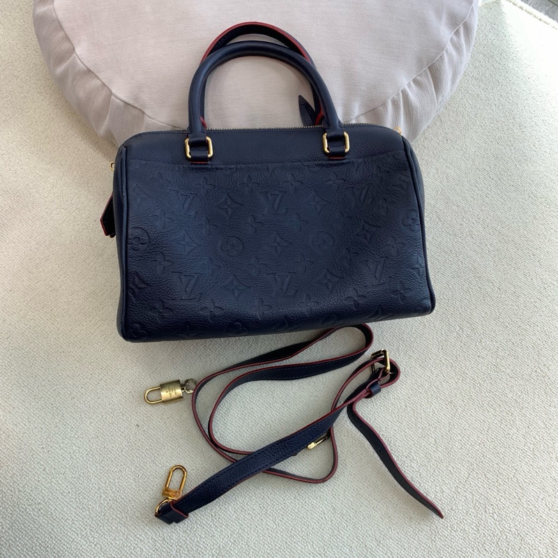 Louis Vuitton • 經典老花深藍色全皮壓紋Speedy 25-1