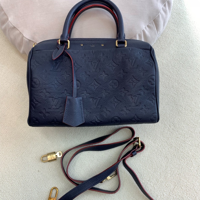 Louis Vuitton • 經典老花深藍色全皮壓紋Speedy 25-2