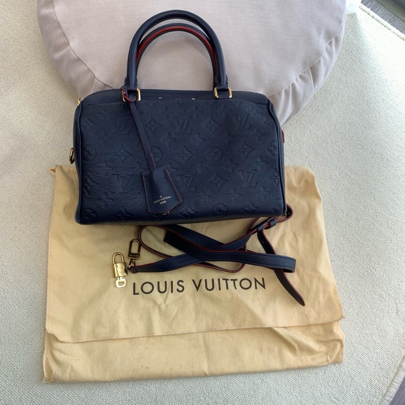 Louis Vuitton • 經典老花深藍色全皮壓紋Speedy 25-3