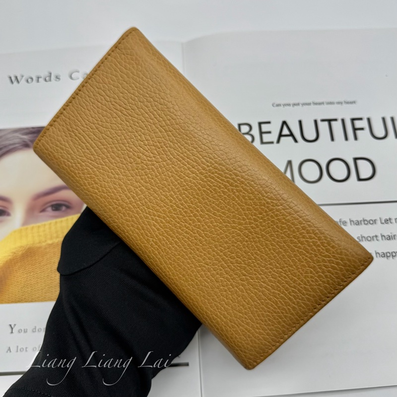 GUCCI 古馳 經典LOGO荔枝紋焦糖棕扣式長夾-20