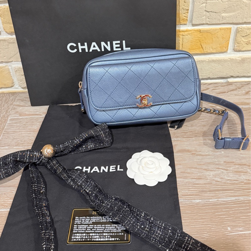 Chanel 腰包/相機包/胸包 珠光金屬藍-2