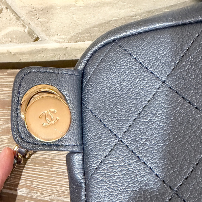 Chanel 腰包/相機包/胸包 珠光金屬藍-13