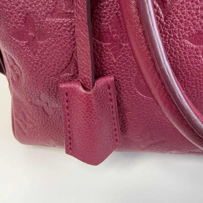 LV 紫紅色全皮款老花壓紋 speedy25 波士頓枕頭包-10